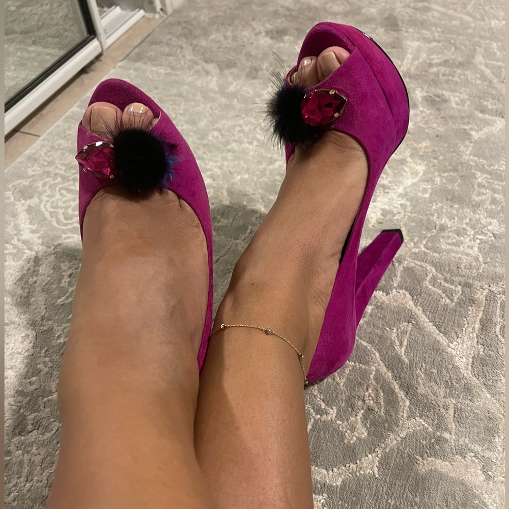 hot pink thick high heel shoe size 6.5 - Picture 2 of 11